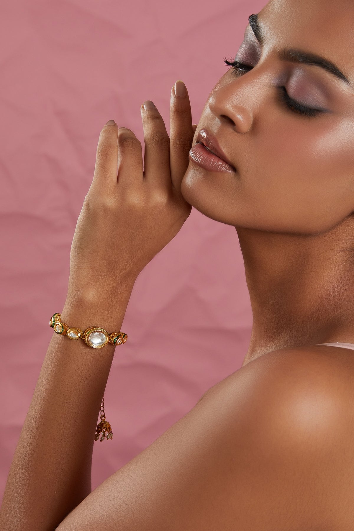 Gold Plated Kundan Polki Bracelet