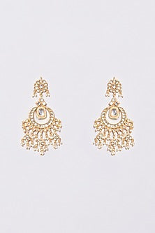 Gold Plated Kundan & Peach Chandbali Earrings