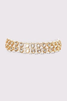 Gold Plated Kundan Polki & Pearl Choker Necklace