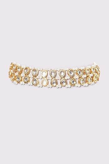 Gold Plated Kundan Polki & Pearl Choker Necklace
