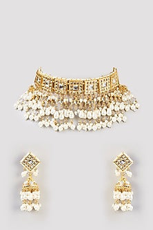 Gold Plated Kundan Polki & Pearl Choker Necklace Set