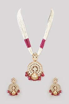 Gold Plated Kundan Polki & Pearl Long Necklace Set