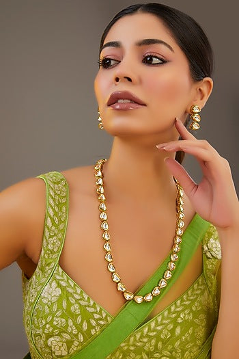 Gold Plated Kundan Polki Long Necklace Set