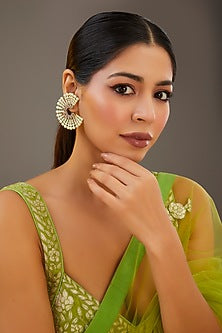 Gold Plated Pearl & Stone Stud Earrings