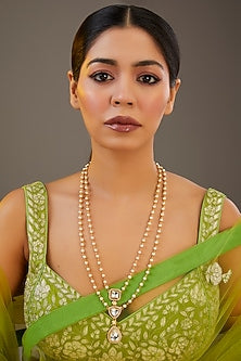 Gold Plated Kundan Polki & Pearl Layered Necklace