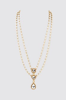 Gold Plated Kundan Polki & Pearl Layered Necklace