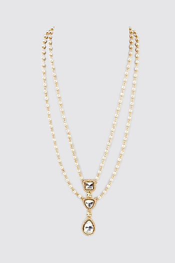 Gold Plated Kundan Polki & Pearl Layered Necklace