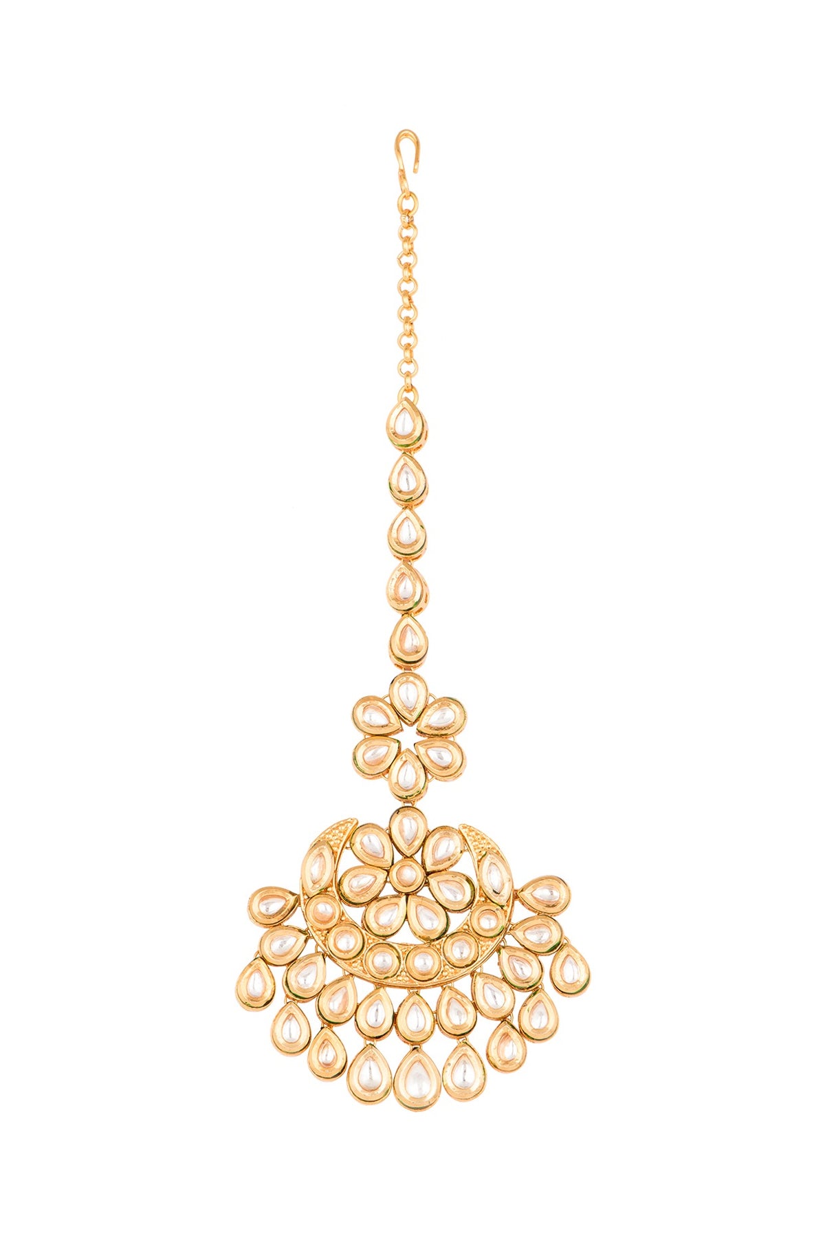Antique Gold Plated Long Floral Maang Tikka