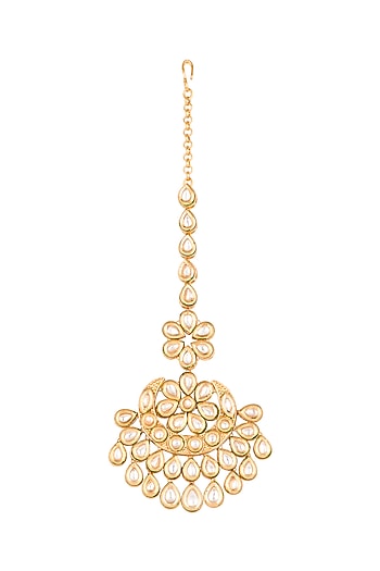 Antique Gold Plated Long Floral Maang Tikka