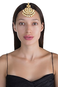 Antique Gold Plated Long Floral Maang Tikka