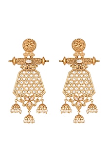 Antique Gold Plated Jaipuri Dangler Earrings