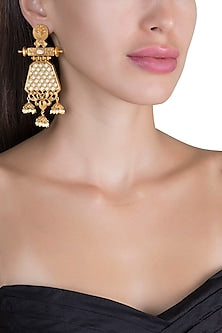Antique Gold Plated Jaipuri Dangler Earrings