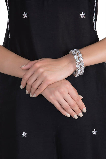 White Finish Faux Solitaire Bangles