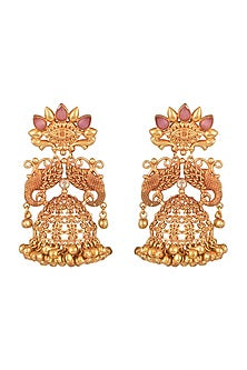 Gold Plated Peacock Earrings With Ghungroo