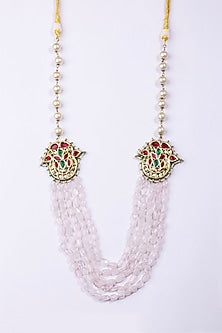 Gold Plated Kundan Polki & Pink Beaded Long Necklace