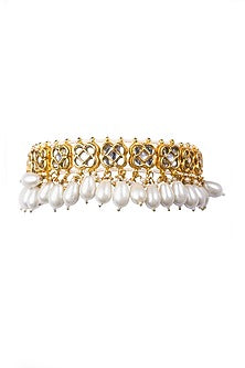 Gold Plated Kundan Polki & Pearl Choker Necklace