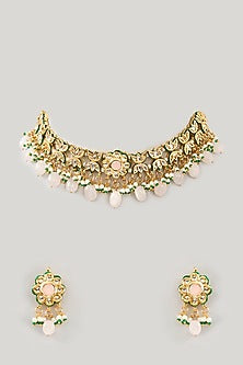 Gold Plated Bead & Pearl Floral Choker Necklace Set