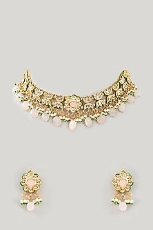 Gold Plated Bead & Pearl Floral Choker Necklace Set