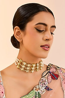 Gold Finish Kundan Polki Choker Necklace