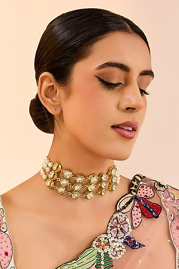 Gold Finish Kundan Polki Choker Necklace