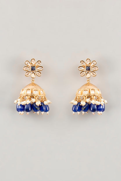 Gold Plated Kundan Polki & Blue Onyx Beaded Mesh Choker Necklace Set