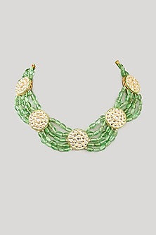Gold Plated Kundan Polki & Pista Green Beaded Choker Necklace