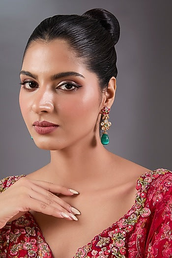 Gold Plated Kundan Polki & Multi-Colored Stone Dangler Earrings