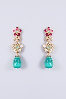 Gold Plated Kundan Polki & Multi-Colored Stone Dangler Earrings