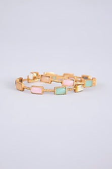 Gold Plated Multi-Colored Stone Bangles (Set Of 2)