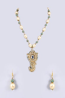 Gold Plated Kundan Polki & Pearl Kilangi Pendant Necklace Set