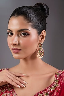 Gold Plated Kundan Polki & Multi-Colored Stone Dangler Earrings