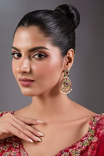 Gold Plated Kundan Polki & Multi-Colored Stone Dangler Earrings
