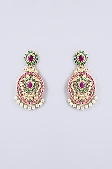 Gold Plated Kundan Polki & Multi-Colored Stone Dangler Earrings