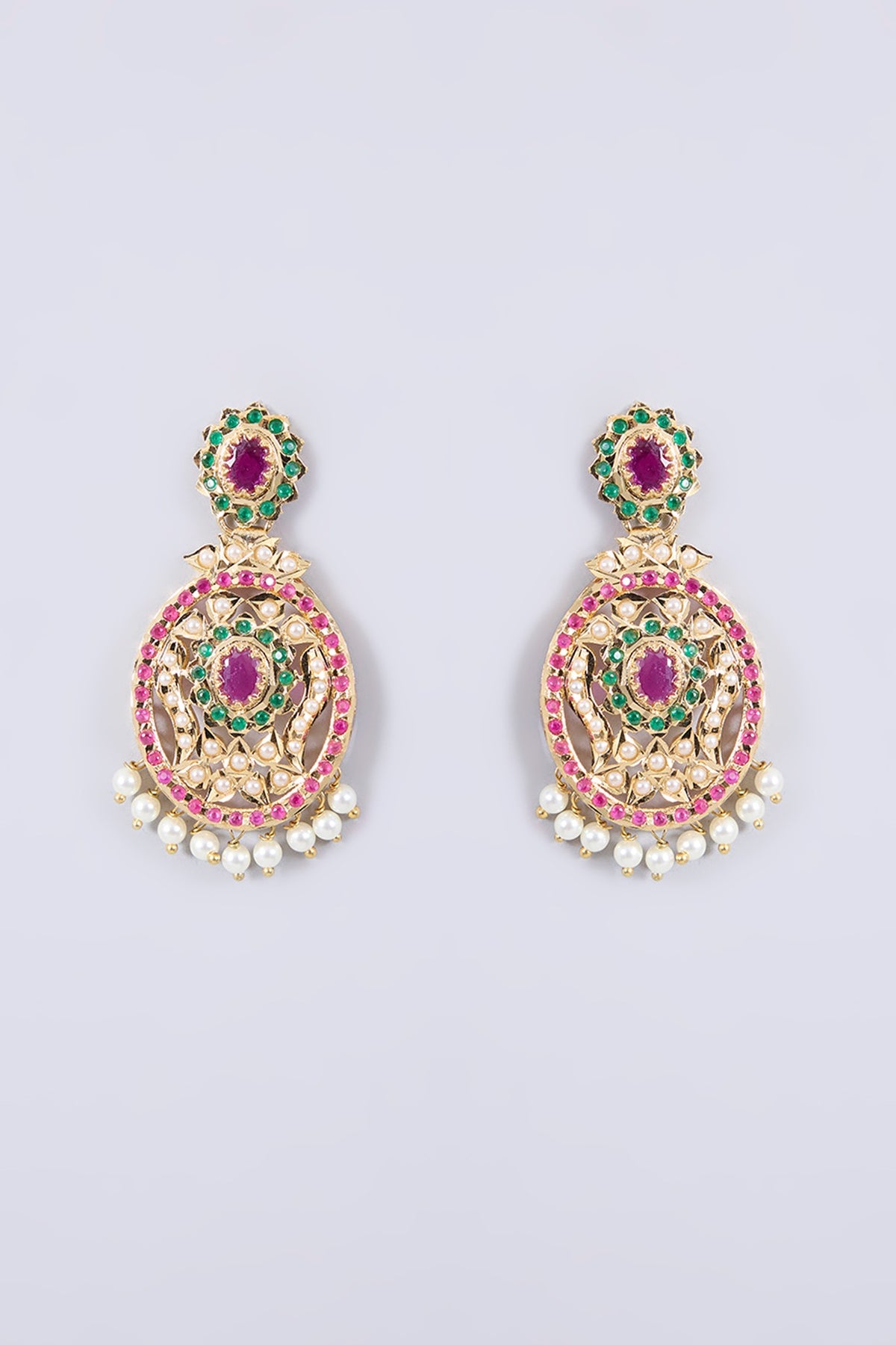 Gold Plated Kundan Polki & Multi-Colored Stone Dangler Earrings