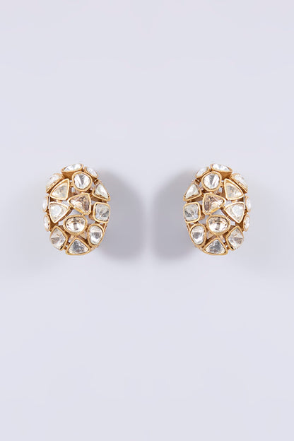 Gold Plated Kundan Polki Stud Earrings