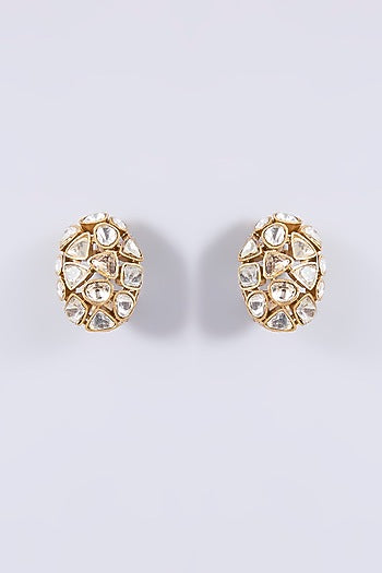 Gold Plated Kundan Polki Stud Earrings