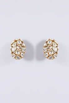 Gold Plated Kundan Polki Stud Earrings