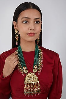 Gold Plated Beads & Emerald Necklace Set