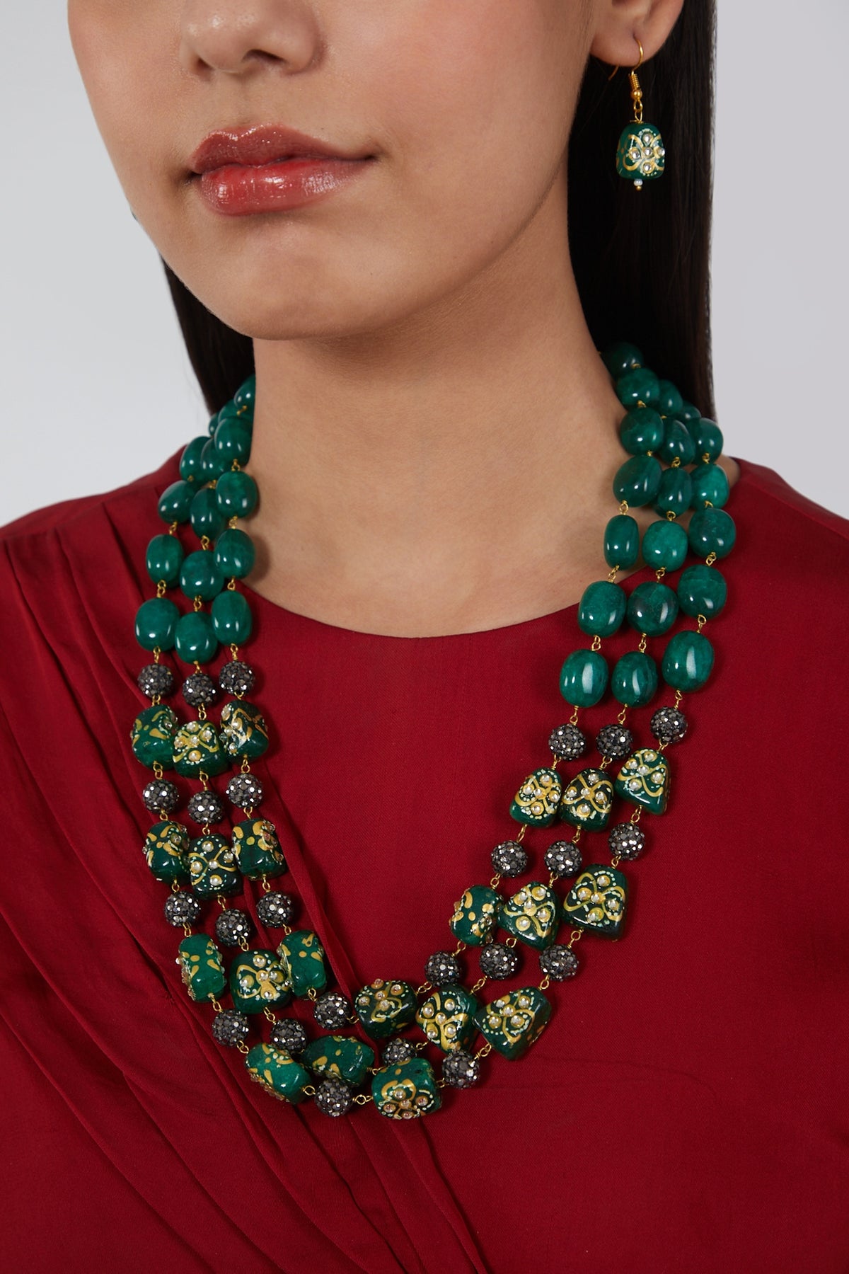 Gold Plated Beads Hand Painted Necklace Set