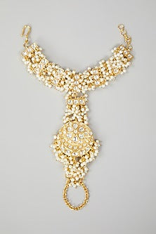 Gold Plated Kundan Polki & Pearls Hathphool