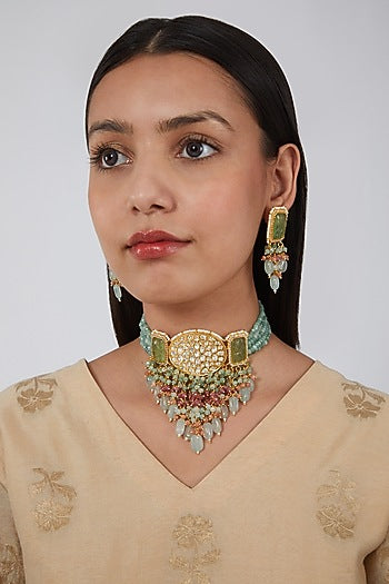 Gold Plated Beads Choker Necklace Set