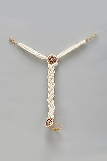 Gold Plated Pearl & Ruby Hathphool