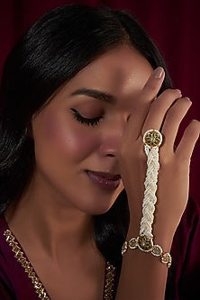 Gold Plated Kundan Polki & Pearl Hathphool