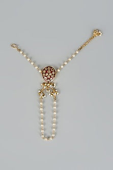Gold Plated Kundan Polki & Pearl Meenakari Hathphool