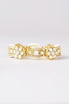 Gold Plated Kundan Polki & Pearl Bracelet