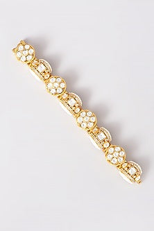Gold Plated Kundan Polki & Pearl Bracelet