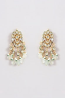 Gold Plated Kundan Polki & Pearl Meenakari Dangler Earrings