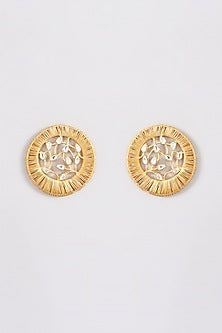 Gold Plated Kundan Polki & Mesh Work Stud Earrings