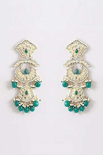 Gold Plated Kundan Polki & Pearl Meenakari Dangler Earrings