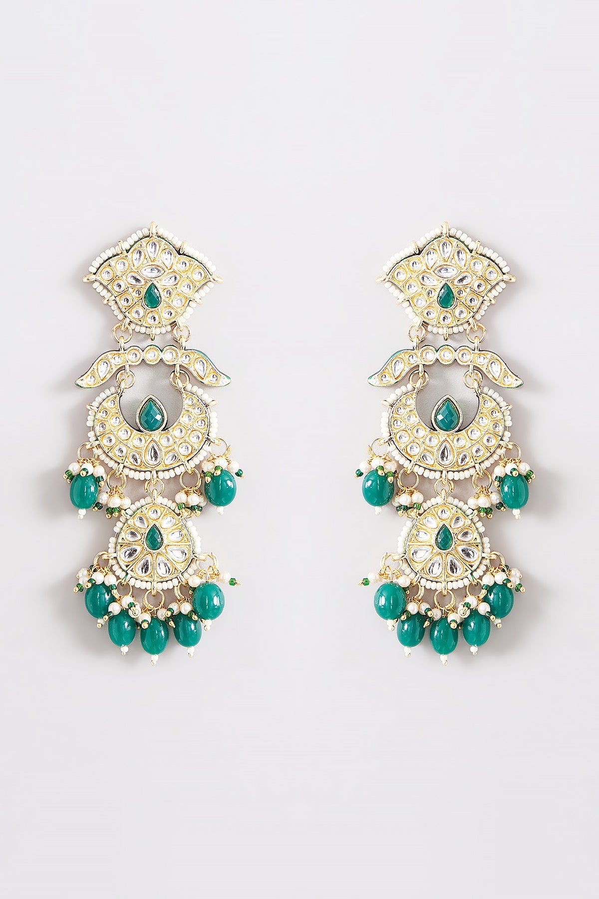 Gold Plated Kundan Polki & Pearl Meenakari Dangler Earrings